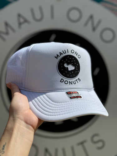White Trucker Hat Black Logo