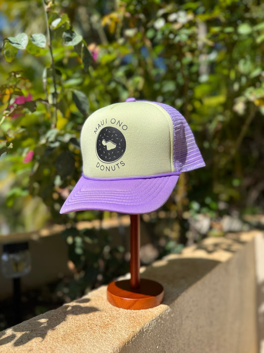 Khaki / Lavender / Black Logo Trucker Hat