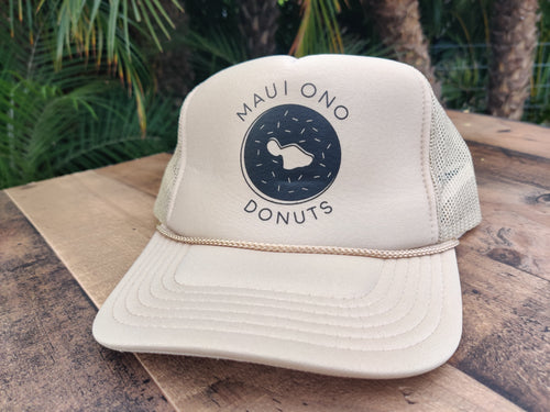 Foam Trucker Hat Tan with Black Print